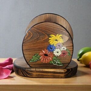 Vintage Hand Painted‎ Wooden Napkin Letter Holder Floral Handcrafted In Georgia